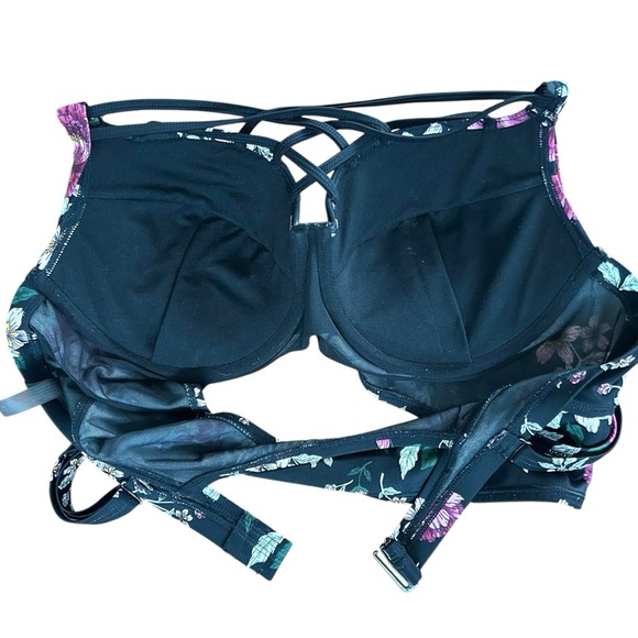 TORRID Black & Pink Floral Print Strappy Push-Up Balconette Bikini Top Size 1X - Picture 6 of 10
